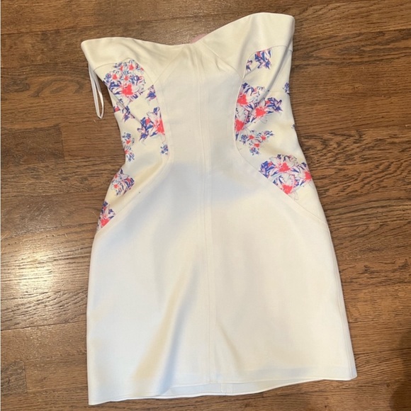Intermix Pency White Mini Dress  / Size 4 / Pink & Blue Florals - Picture 1 of 7